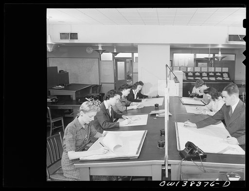 Washington, D.C. The U.S. Weather Bureau station at the National Airport. Weather observation data from all sections of the country being placed on charts and maps preparatory to the issuing of of forecasts