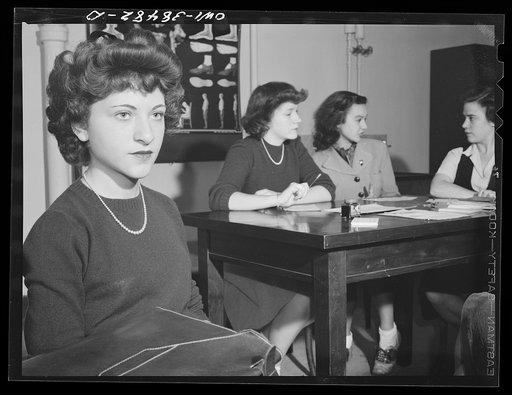 Washington, D.C. In a health education class, students in turn submit their personality problems to a panel, which leads a class discussion. The girl in the foreground is the subject of discussion. Woodrow Wilson High School