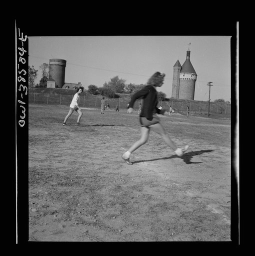Untitled photo, possibly related to: Washington, D.C. Playing soccer in a physical education class at Woodrow Wilson High School