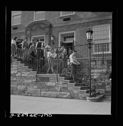Washington, D.C. Leaving the building after a fire drill at Woodrow Wilson High School