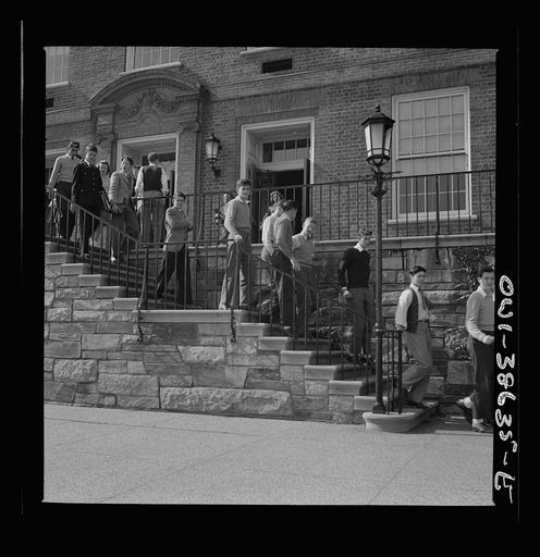 Washington, D.C. Leaving the school building after a fire drill at Woodrow Wilson High School