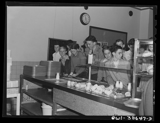 Washington, D.C. The boys' line in the cafeteria at Woodrow Wilson High School