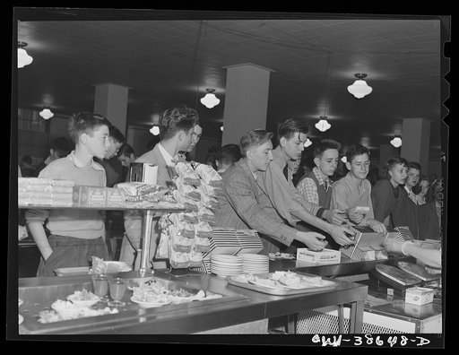 Washington, D.C. The boys' line in the cafeteria at Woodrow Wilson High School
