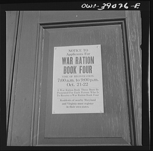 A sign in front of Woodrow Wilson High School on the day when number four ration books were issued