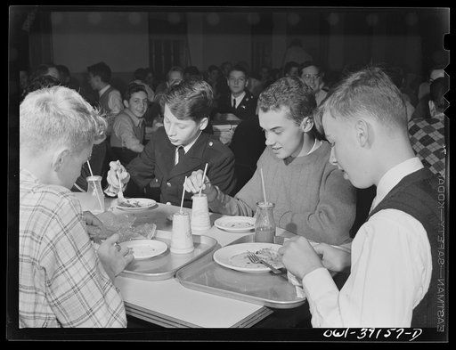 Washington, D.C. A boys' table at the student cafeteria at Woodrow Wilson High School