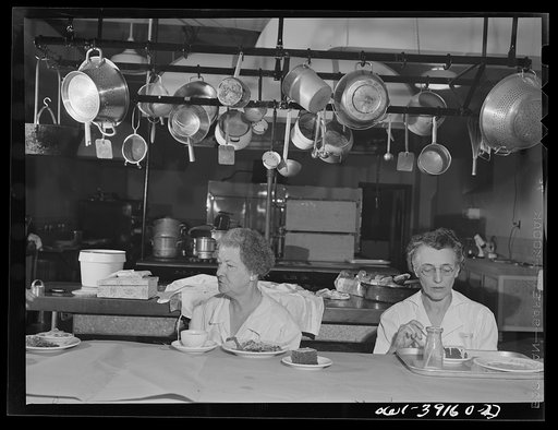 Washington, D.C. Cafeteria employees eating lunch in the kitchen at Woodrow Wilson High School