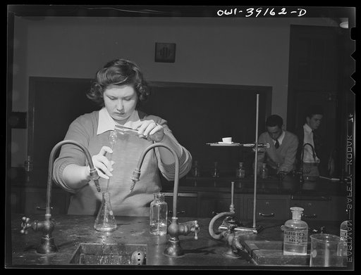 Washington, D.C. Eleanor Jefferis, working in the chemistry laboratory at Woodrow Wilson High School