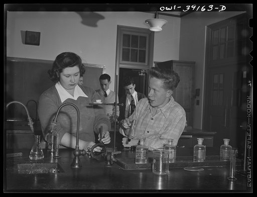 Washington, D.C. A chemistry class working in the laboratory at Woodrow Wilson High School