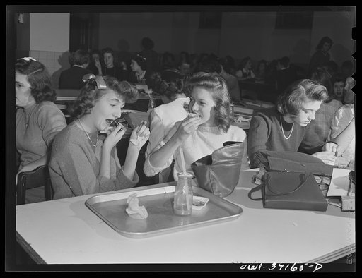 Washington, D.C. Girls' table at the student cafeteria at Woodrow Wilson High School