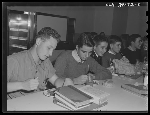 Washington, D.C. Eating lunch in the cafeteria at Woodrow Wilson High School
