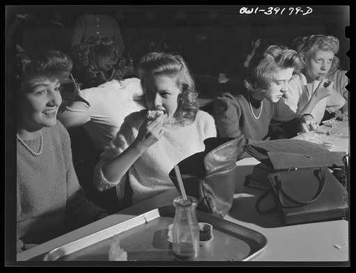 Washington, D.C. Girls' table at the student cafeteria at Woodrow Wilson High School