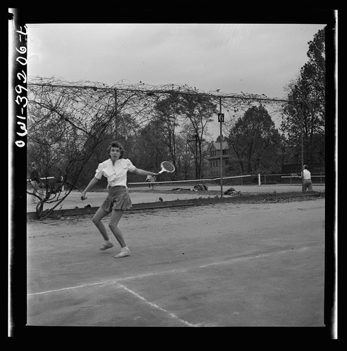 Washington, D.C. Sally Dessez, a student at Woodrow Wilson High School, playing tennis