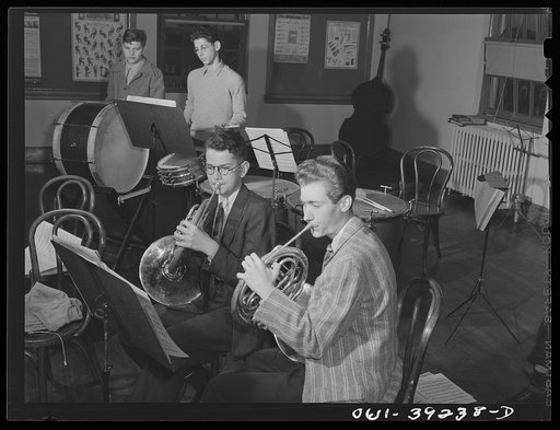 Washington, D.C. Some members of the Woodrow Wilson High School orchestra at rehearsal