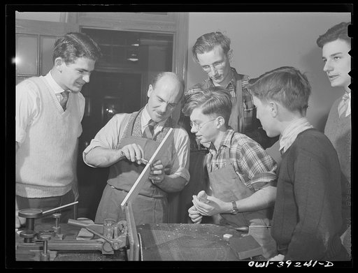 Washington, D.C. A class in wood shop at Woodrow Wilson High School
