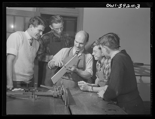 Washington, D.C. A class in wood shop at Woodrow Wilson High School