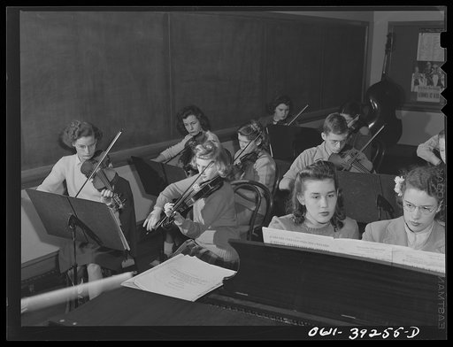 Washington, D.C. The school orchestra rehearsing at Woodrow Wilson High School