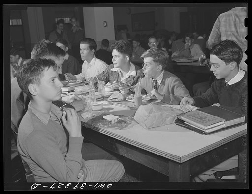 Washington, D.C. Boy's table in the cafeteria at Woodrow Wilson High School