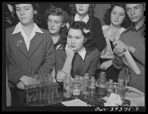 Washington, D.C. Chemistry students watching an experiment in class at Woodrow Wilson High School