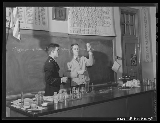 Washington, D.C. Chemistry students performing a class demonstration at Woodrow Wilson High School