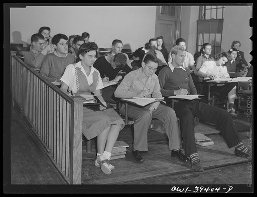 Washington, D.C. A chemistry class listening to a lecture at the Woodrow Wilson High School