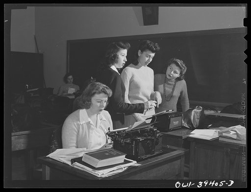 Untitled photo, possibly related to: Washington, D.C. A class in the use of business machines at the Woodrow Wilson High School