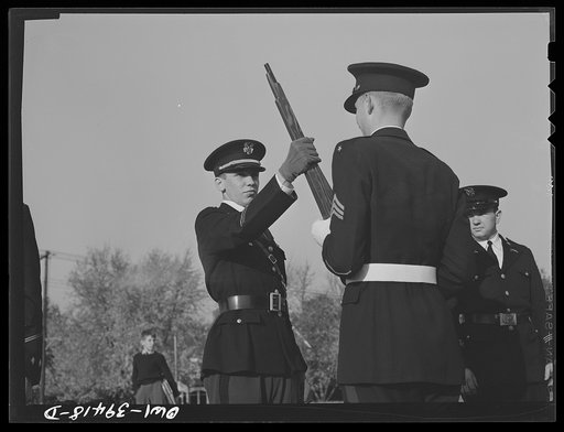 Washington, D.C. Walter Spangenberg, a captain in the cadet corps at Woodrow Wilson High School, drilling his company