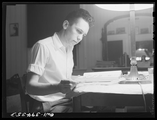 Untitled photo, possibly related to: Washington, D.C. Walter Spangenberg, a student at Woodrow Wilson High School, has fitted up a workshop in the attic of his home where he builds model airplanes, ships, and trains