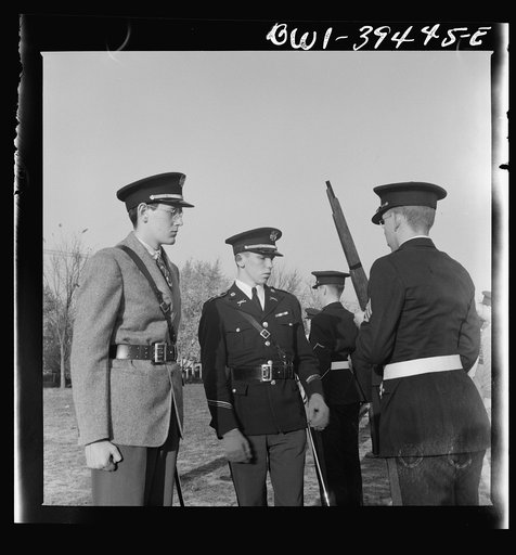 Washington, D.C. Walter Spangenberg, a captain in the cadet corps at Woodrow Wilson High School, drilling his company
