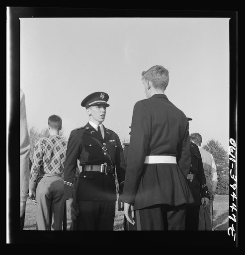 Washington, D.C. Walter Spangenberg, a captain in the cadet corps at Woodrow Wilson High School, giving instructions to a member of his company
