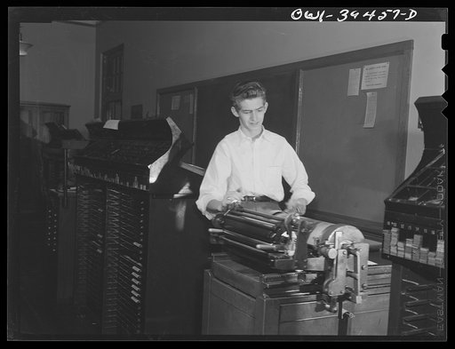 Untitled photo, possibly related to: Washington, D.C. A printing class at Woodrow Wilson High School