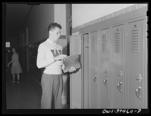Washington, D.C. Walter Spangenberg at his locker at Woodrow Wilson High School