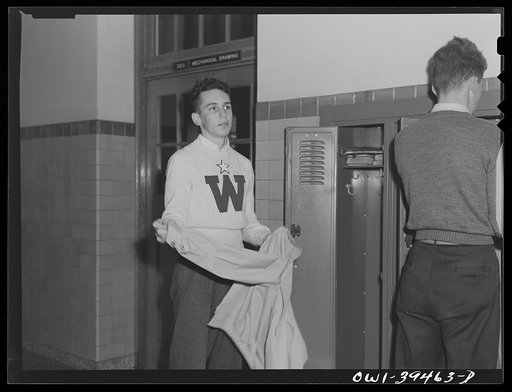 Washington, D.C. Walter Spangenberg at his locker at Woodrow Wilson High School