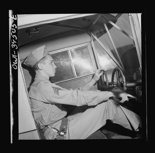 Frederick, Maryland. Walter Spangenberg, a student at Woodrow Wilson High School, in the plane in which he first soloed at the Stevens Airport