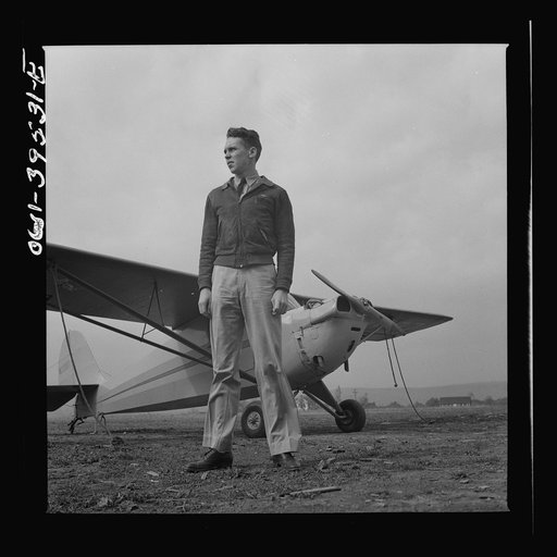 Untitled photo, possibly related to: Frederick, Maryland. Walter Spangenberg, a student at Woodrow Wilson High School, at the Stevens Airport