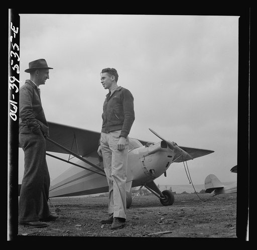 Untitled photo, possibly related to: Frederick, Maryland. Walter Spangenberg, a student at Woodrow Wilson High School, at the Stevens Airport