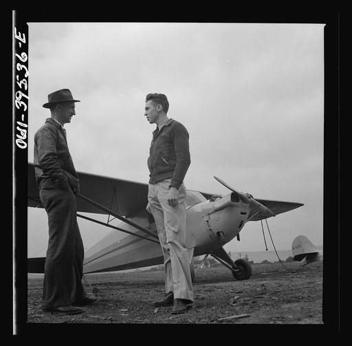 Untitled photo, possibly related to: Frederick, Maryland. Walter Spangenberg, a student at Woodrow Wilson High School, at the Stevens Airport