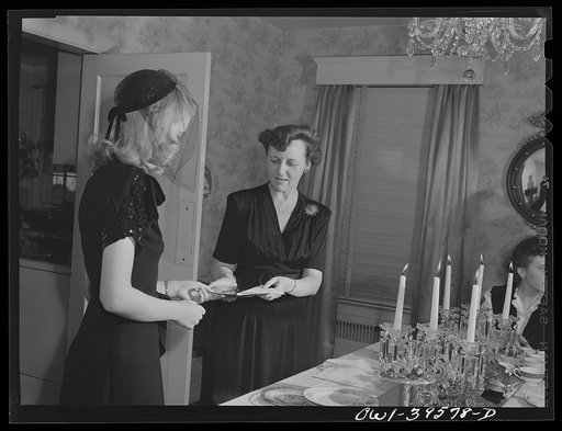 Washington, D.C. Mrs. Mary Spangler giving some advice to one of the members of a Woodrow Wilson High School sorority. The girls held a tea for their mothers at Mrs. Spangler's home