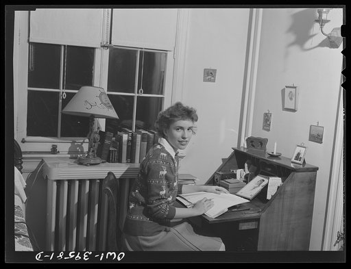 Washington, D.C. Sally Dessez, a student at Woodrow Wilson High School, in her room at home