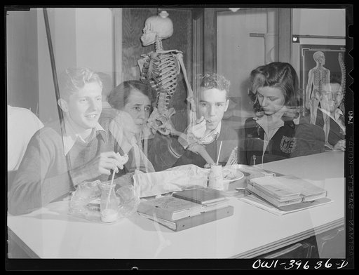 Untitled photo, possibly related to: Washington, D.C. Walter Spangenberg eating lunch in the cafeteria at Woodrow Wilson High School