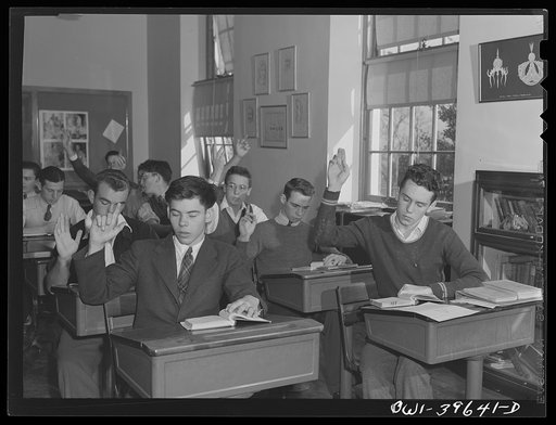 Washington, D.C. Walter Spangenberg (at far right) in his geometry class at Woodrow Wilson High School