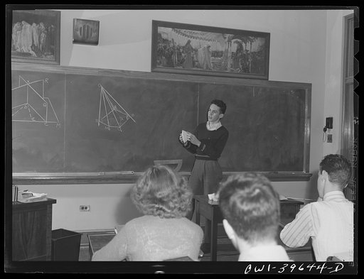 Washington, D.C. Walter Spangenberg giving a demonstration in a solid geometry class at Woodrow Wilson High School