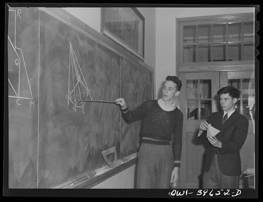 Washington, D.C. Walter Spangenberg giving a demonstration in a solid geometry class at Woodrow Wilson High School