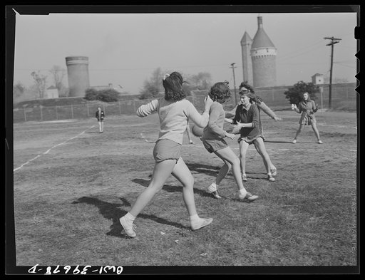 Washington, D.C. A speedball game in a physical education class at Woodrow Wilson High School