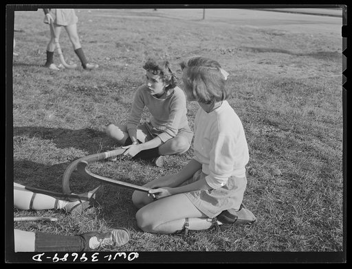 Washington, D.C. Sally Dessez, a student at Woodrow Wilson High School, waiting her turn to get into a hockey game