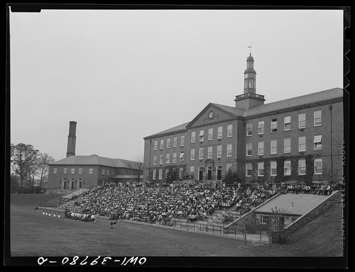 Untitled photo, possibly related to: Washington, D.C. A pep assembly held in front of the Woodrow Wilson High School on the day before a football game