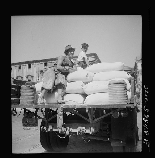 Messina, Sicily. Truck loaded with American white flour received via Italian schooner
