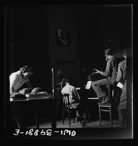 Palermo, Sicily. A Sicilian orchestra playing programs at the radio station for the local people