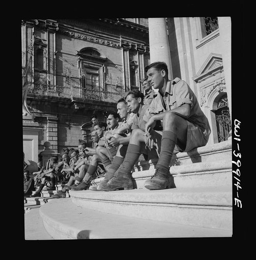 Palermo, Sicily. Soldiers on the steps of the cathedral