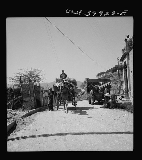 Messina (vicinity), Sicily. People returning to their homes after the departure of the Germans