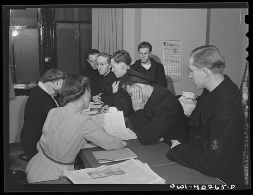 Washington, D.C. At the information desk for enlisted men in the United Nations service center